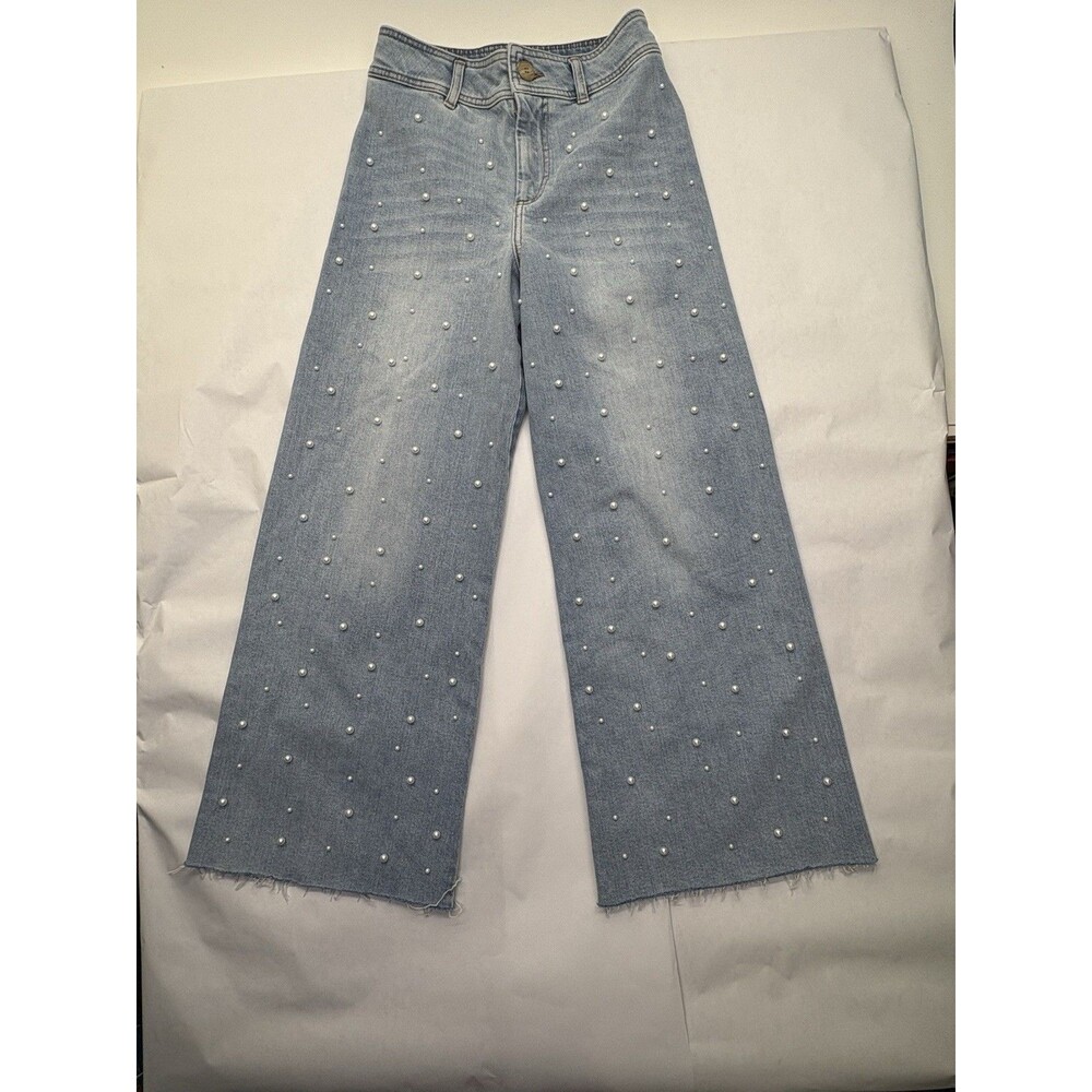 Antonio Melani Pearl Embellished Jeans Women’s 2 Wide Leg Crop Denim